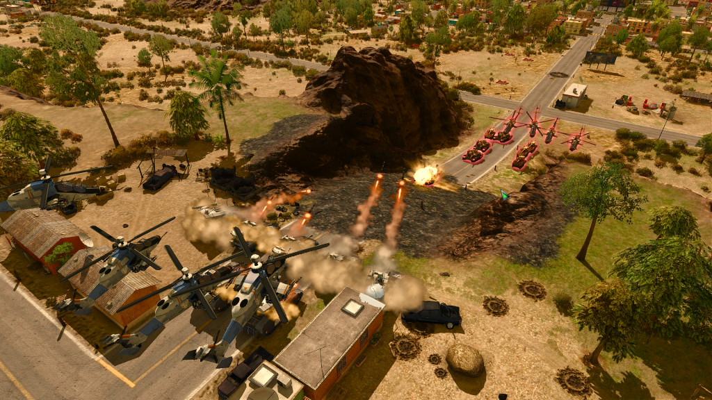 Screenshot of a fight on Faraway, a 2vs2 map that I designed during my internship at Eugen Systems.